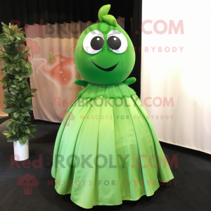 Green Apricot mascot costume character dressed with a Evening Gown and Rings