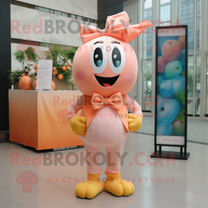 Peach Candy mascot costume character dressed with a Cargo Pants and Bow ties