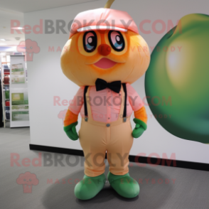 Peach Candy mascot costume character dressed with a Cargo Pants and Bow ties