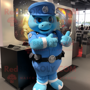 Sky Blue Police Officer mascot costume character dressed with a Tank Top and Bracelet watches