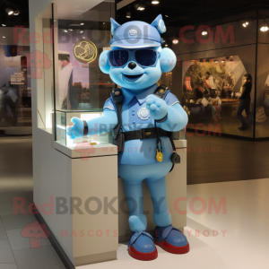 Sky Blue Police Officer mascot costume character dressed with a Tank Top and Bracelet watches