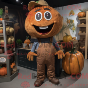 Fantasia de mascote de abóbora marrom com macacão e colares - Mascotes de abóbora - REBROKO_355873 - RedBrokoly.com