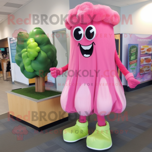 Pink Broccoli mascot costume character dressed with a Shift Dress and Shoe clips