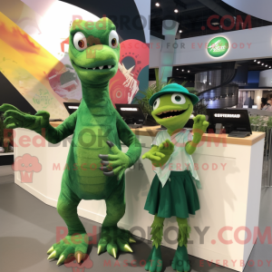 Grøn Velociraptor maskot...