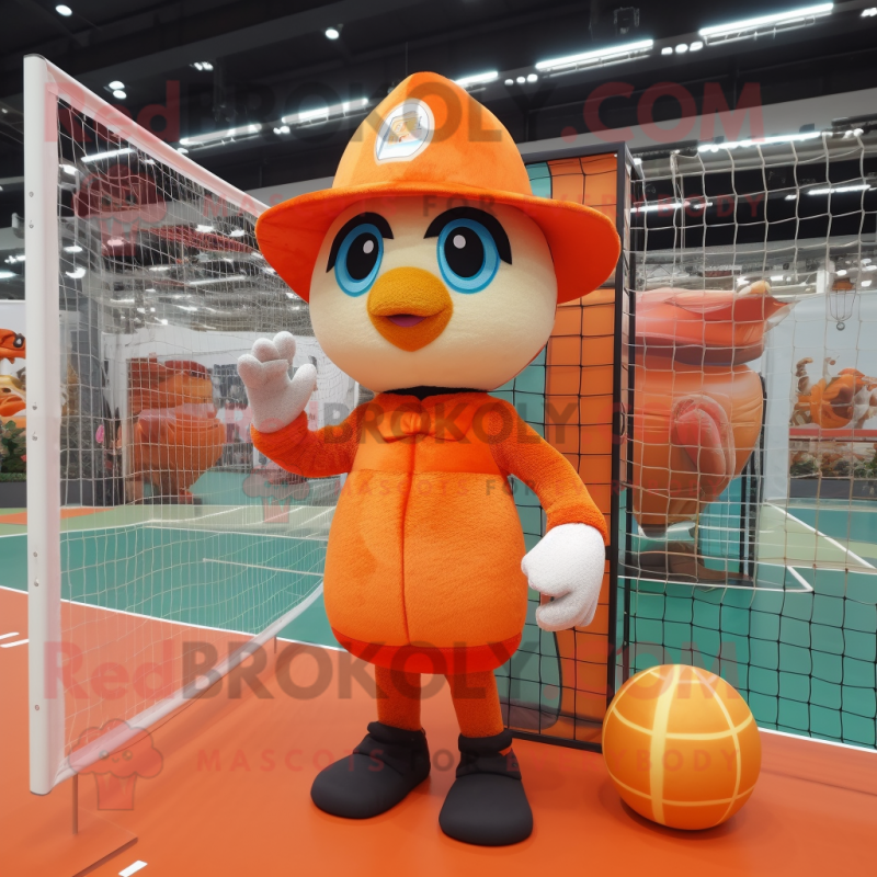 Orange Volleyball Net mascot costume character dressed with a Coat and Hats Orange Volleyball Net mascot costume character dressed with a Coat and Hats