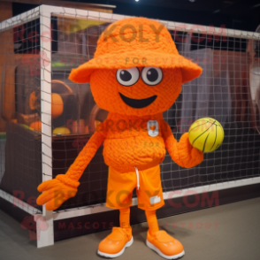 Orange Volleyball Net mascot costume character dressed with a Coat and Hats