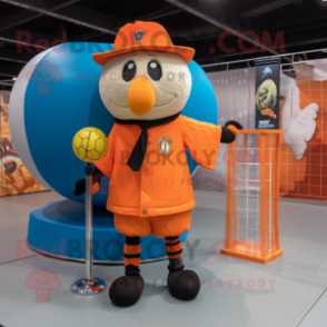 Orange Volleyball Net mascot costume character dressed with a Coat and Hats