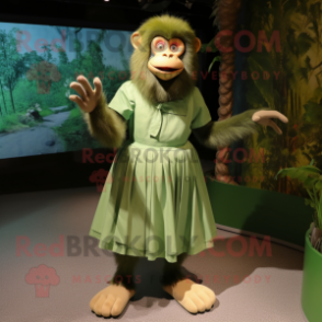 Green Monkey mascot costume character dressed with a Pleated Skirt and Foot pads