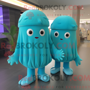 Cyan manet maskot kostym...