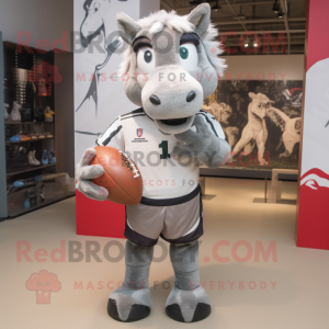 Gray Mare mascot costume character dressed with a Rugby Shirt and Clutch bags