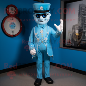 Sky Blue Ring Master mascot costume character dressed with a Button-Up Shirt and Foot pads