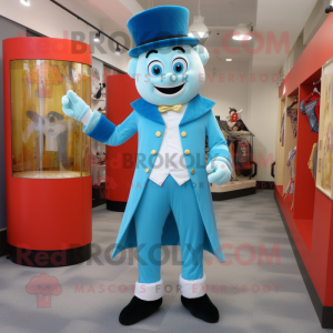 Sky Blue Ring Master mascot costume character dressed with a Button-Up Shirt and Foot pads