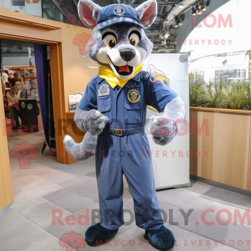 Fantasia de mascote de lobo azul-marinho com macacão e abotoaduras - Diga lobo mascotes - REBROKO_356206 - RedBrokoly.com
