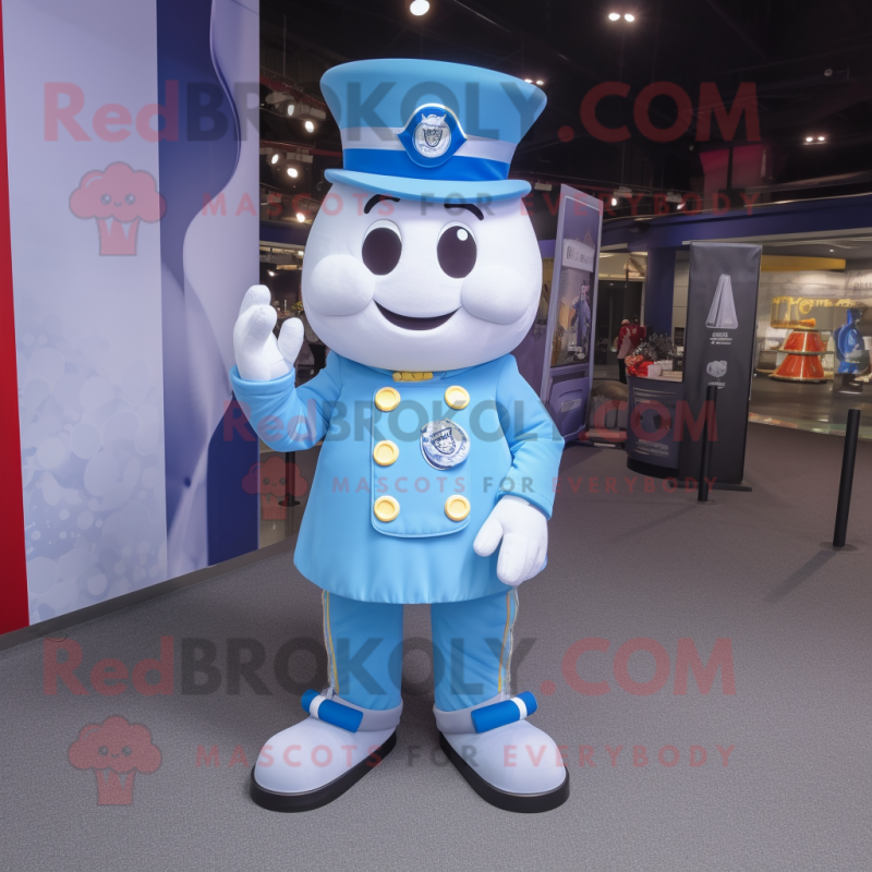 Sky Blue Ring Master mascot costume character dressed with a Button-Up Shirt and Foot pads