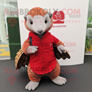 Red Pangolin mascot costume character dressed with a Polo Shirt and Shawls
