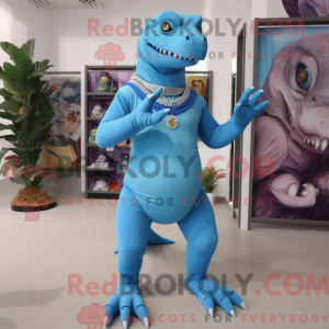 Himmelblå Iguanodon maskot...