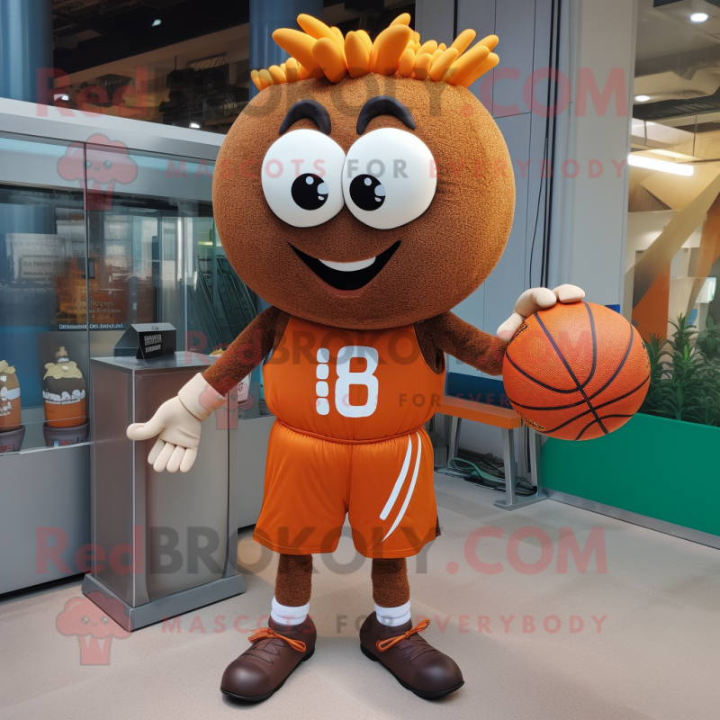 Rust Basketball Ball mascot costume character dressed with a Leggings and Necklaces Rust Basketball Ball mascot costume character dressed with a Leggings and Necklaces