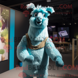 Cyan Llama-maskotdraktfigur...