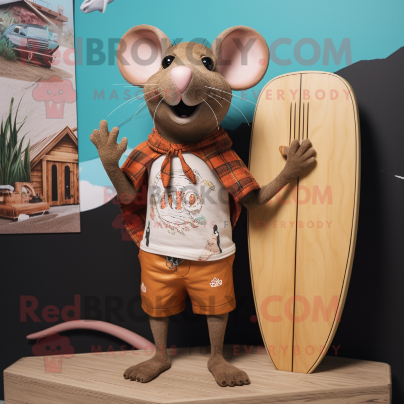 Brown Rat mascot costume character dressed with a Board Shorts and Pocket squares