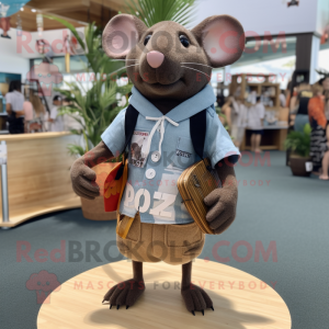 Brown Rat mascot costume character dressed with a Board Shorts and Pocket squares