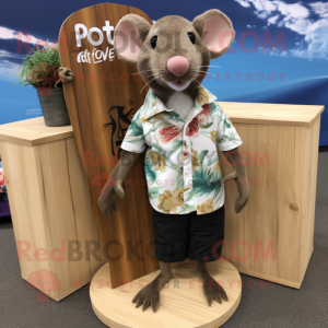 Brown Rat mascot costume character dressed with a Board Shorts and Pocket squares
