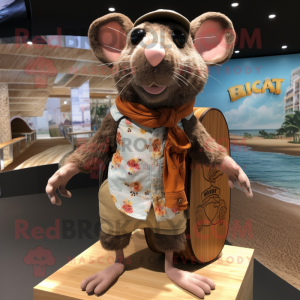 Brown Rat mascot costume character dressed with a Board Shorts and Pocket squares