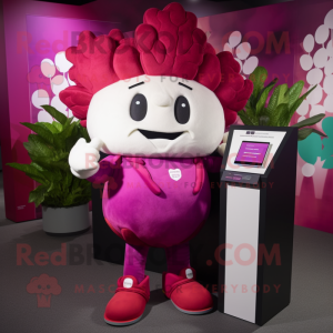 Magenta Cauliflower mascot costume character dressed with a Leggings and Wallets