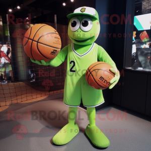 Lime Green Basketball Ball mascot costume character dressed with a Baseball Tee and Beanies