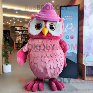 Pink Owl maskot kostume...