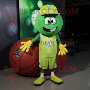 Lime Green Basketball Ball mascot costume character dressed with a Baseball Tee and Beanies