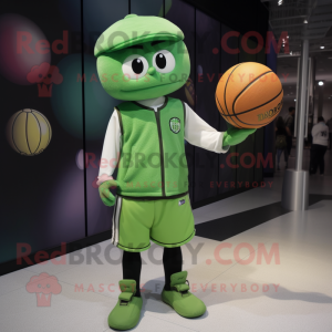 Lime Green Basketball Ball mascot costume character dressed with a Baseball Tee and Beanies