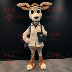 Tan Gazelle mascot costume character dressed with a Blazer and Messenger bags