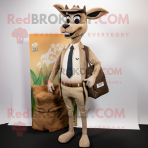 Tan Gazelle mascot costume character dressed with a Blazer and Messenger bags