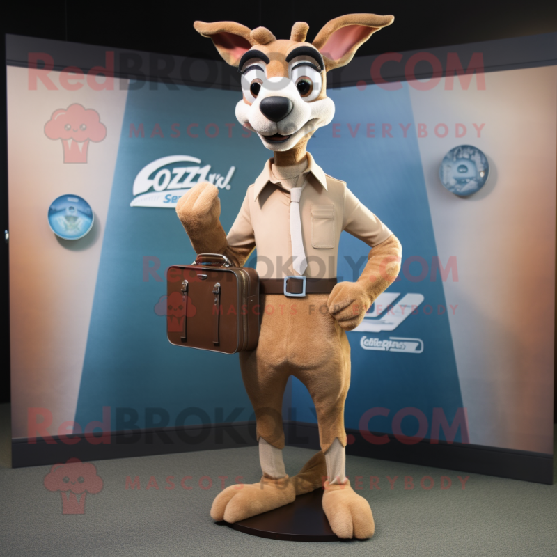 Tan Gazelle mascot costume character dressed with a Blazer and Messenger bags