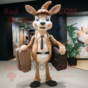 Tan Gazelle mascot costume character dressed with a Blazer and Messenger bags