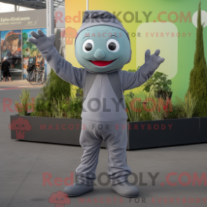 Fantasia de mascote de abobrinha cinza com macacão e gorros - Mascotes de abobrinha - REBROKO_356503 - RedBrokoly.com