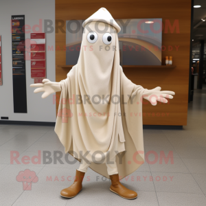 Beige Squid mascot costume character dressed with a Long Sleeve Tee and Shawl pins