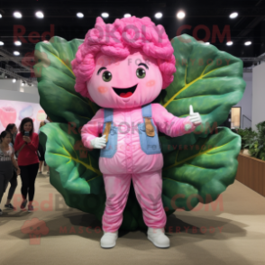 Pink Cabbage Leaf mascot costume character dressed with a Mom Jeans and Bracelets