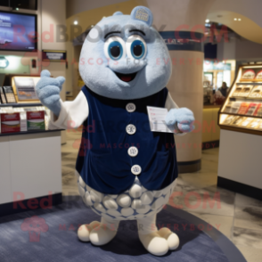 Navy Oyster mascot costume character dressed with a Cardigan and Coin purses