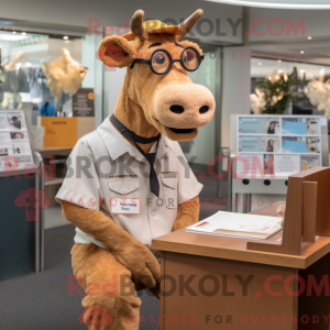 Tan Guernsey Cow mascot...