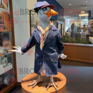 Navy Passenger Pigeon mascot costume character dressed with a One-Piece Swimsuit and Pocket squares
