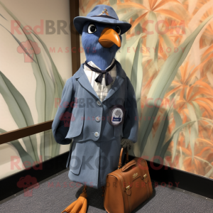 Navy Passenger Pigeon mascot costume character dressed with a One-Piece Swimsuit and Pocket squares