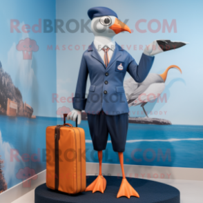 Navy Passenger Pigeon mascot costume character dressed with a One-Piece Swimsuit and Pocket squares