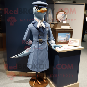 Navy Passenger Pigeon mascot costume character dressed with a One-Piece Swimsuit and Pocket squares