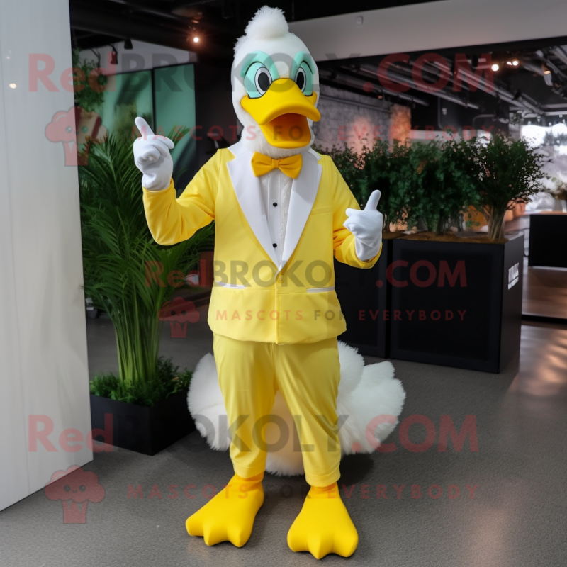 Lemon Yellow Swan mascot costume character dressed with a Leggings and  Hairpins - Mascot Costumes -  Sizes L (175-180CM)