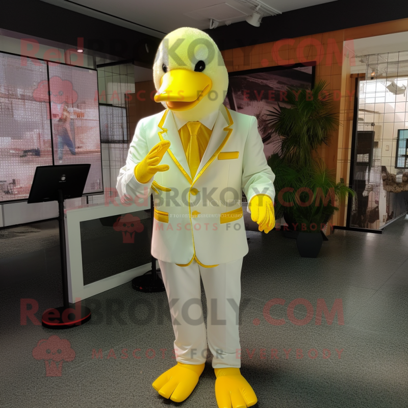 Lemon Yellow Swan mascot costume character dressed with a Leggings and  Hairpins - Mascot Costumes -  Sizes L (175-180CM)