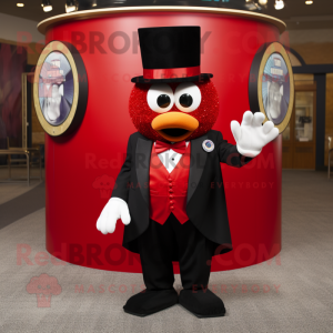 Red Jambalaya mascot costume character dressed with a Tuxedo and Rings