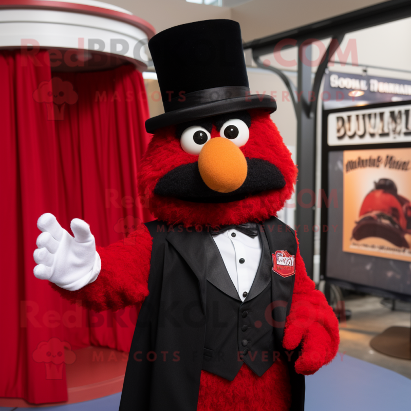 Red Jambalaya mascot costume character dressed with a Tuxedo and Rings