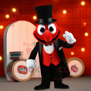 Red Jambalaya mascot costume character dressed with a Tuxedo and Rings