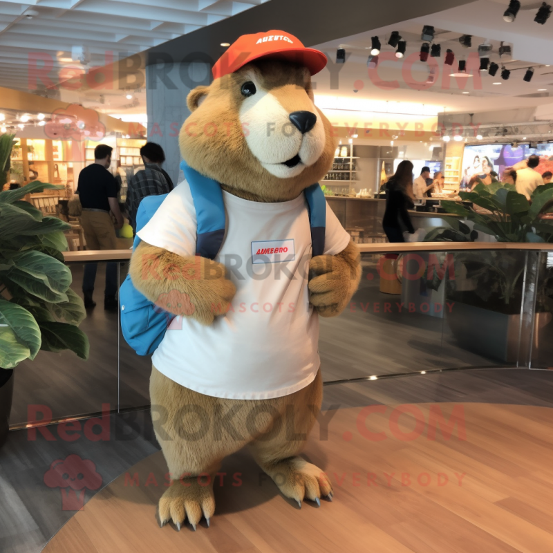 Beige Capybara mascot costume character dressed with a Vest and Headbands Beige Capybara mascot costume character dressed with a Vest and Headbands